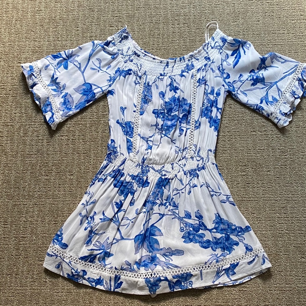 NWT LF Rumor Boutique Blue Floral Romper Dress